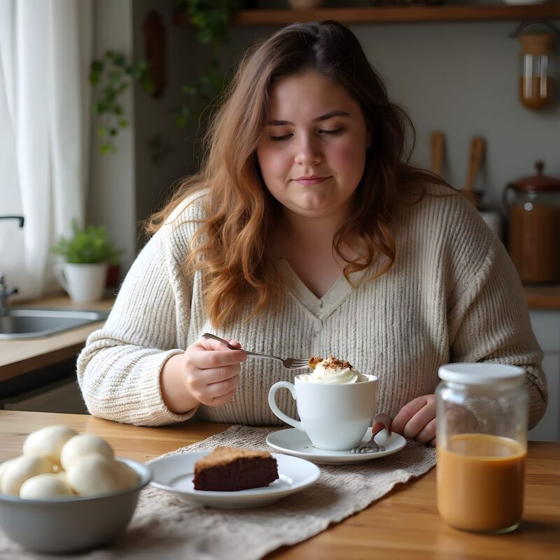 Kobieta jedząca słodycze — objawy insulinooporności