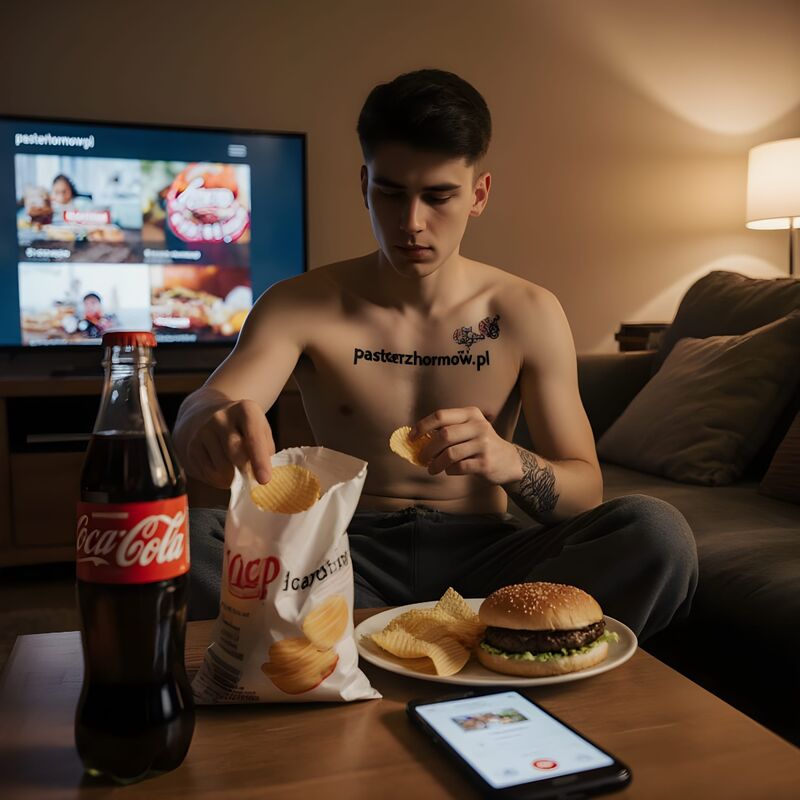 Mężczyzna jedzący niezdrowe jedzenie — przyczyny insulinooporności