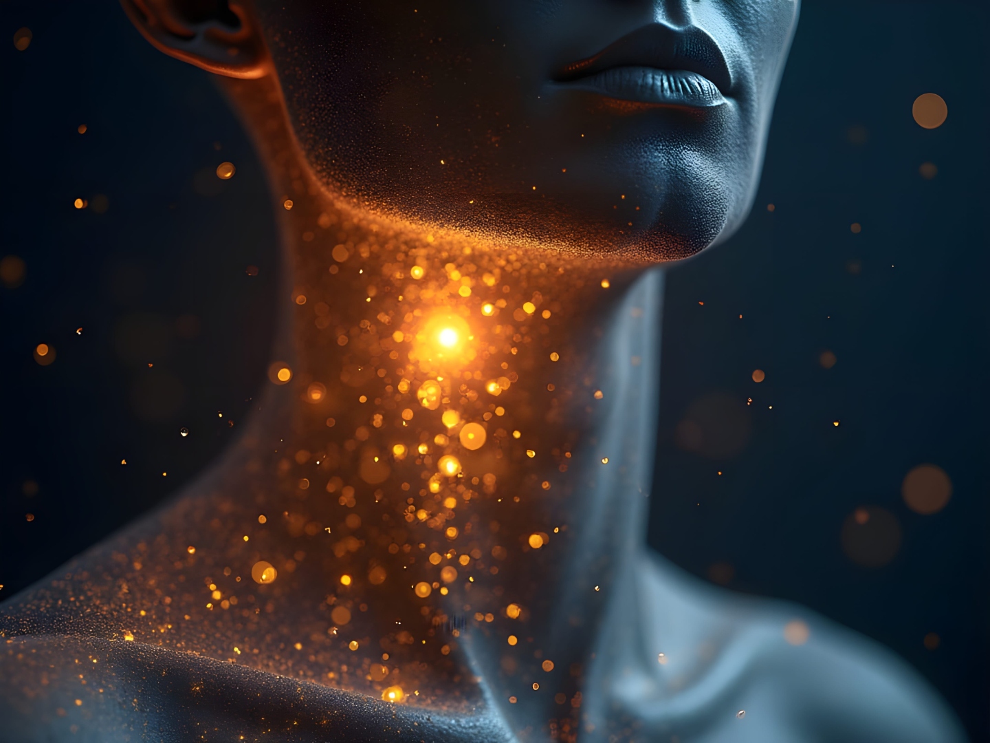 Tarczyca — świecąca wizualizacja na tle ciała